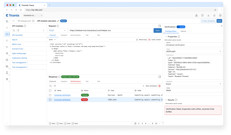 Tosca cloud-based API testing