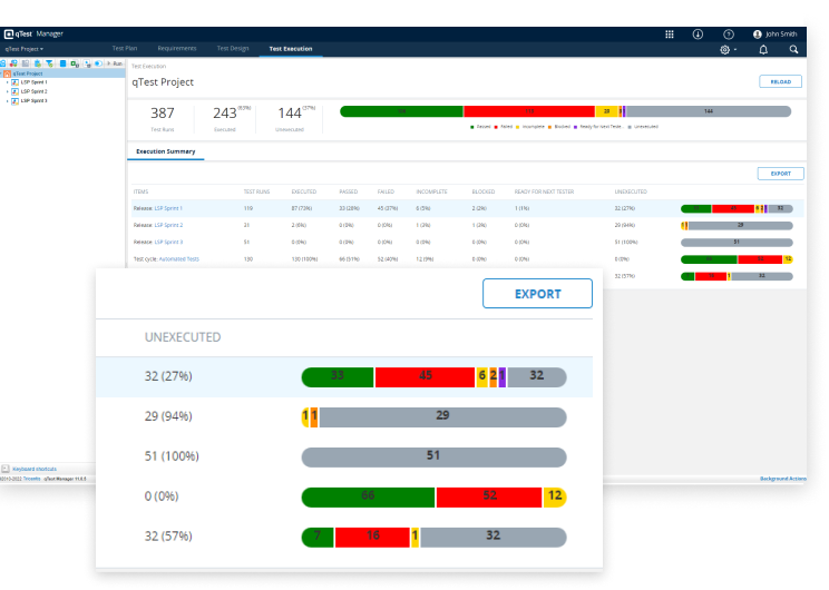 Scalable test operations with traceability - screen example