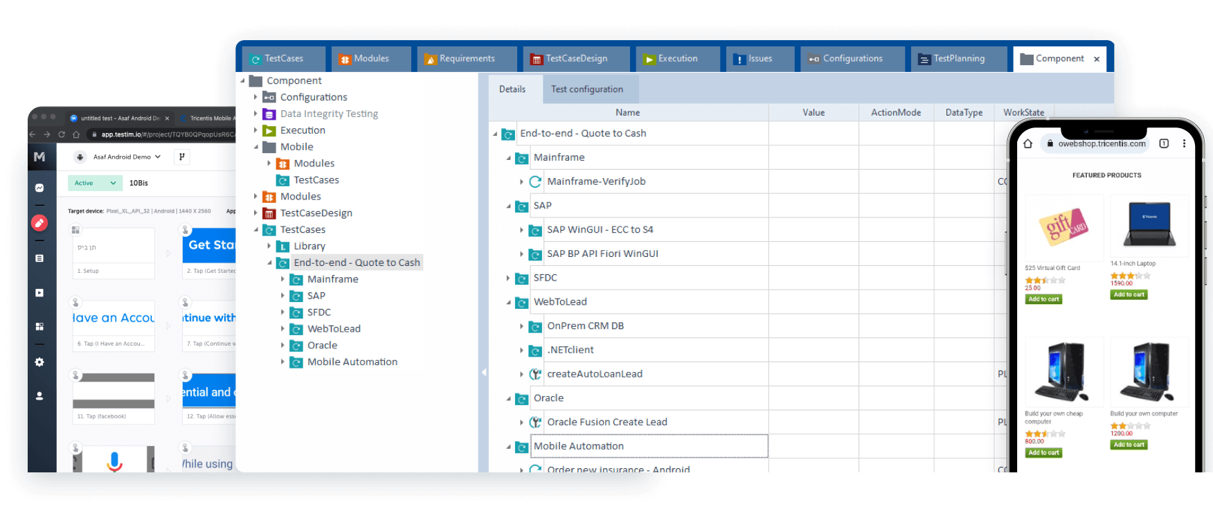 Screens of mobile testing solution products