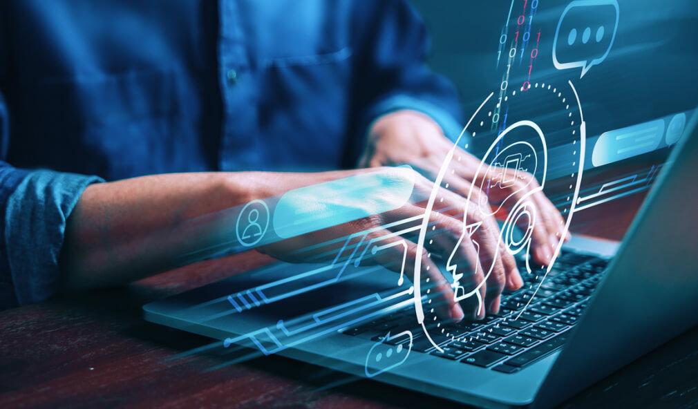 Woman using AI-powered assistance on laptop