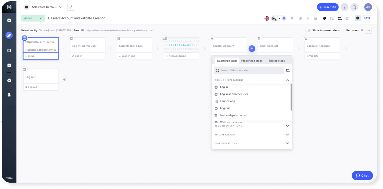 Testim Salesforce dashboard for testing salesforce
